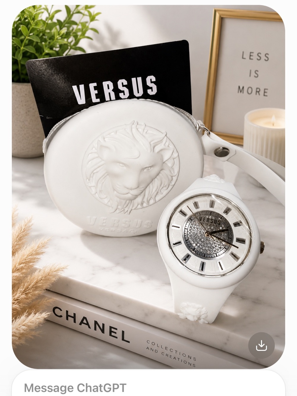 Versus By Versace White Lion-Emblem Watch and Matching White Case